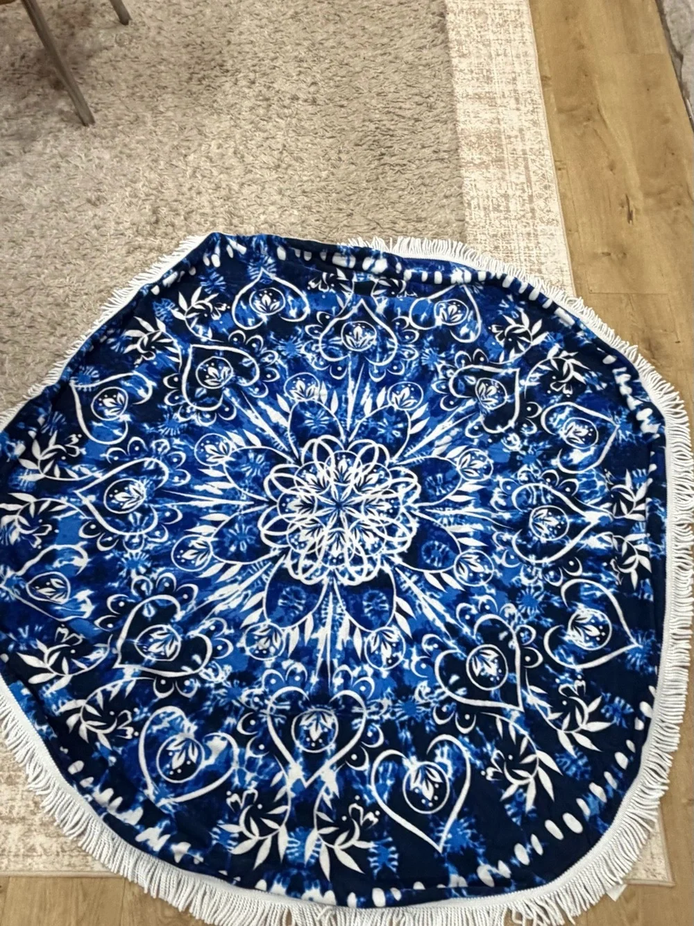 Blue White Mandala Round Beach Towel / Throw 5 feet 4 inches
